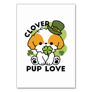 Clover Pup Love – St. Patrick's Day Dog Design Table Number