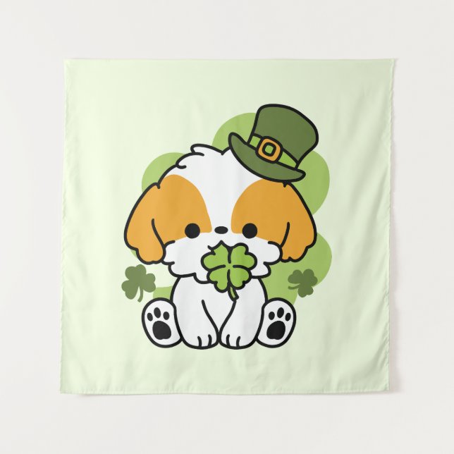 Clover Pup Love – St. Patrick's Day Dog Design Tapestry (Front)