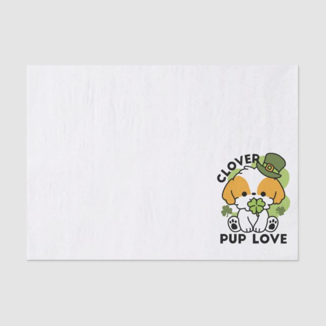 Clover Pup Love – St. Patrick's Day Dog Design Tissue Paper (Front)