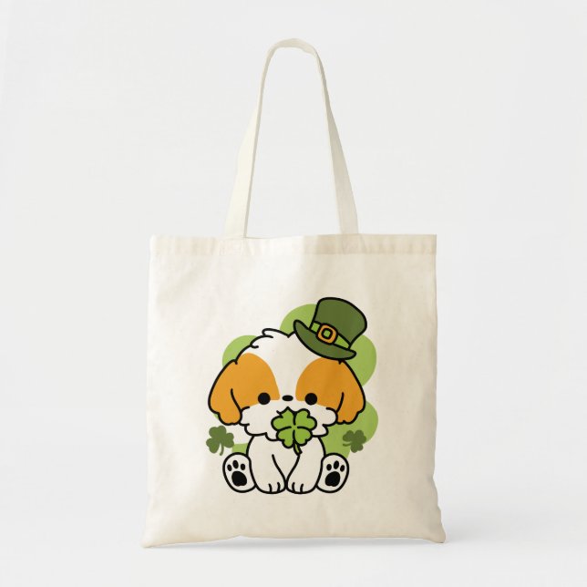 Clover Pup Love – St. Patrick's Day Dog Design Tote Bag (Front)