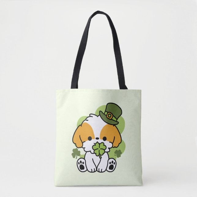 Clover Pup Love – St. Patrick's Day Dog Design Tote Bag (Front)