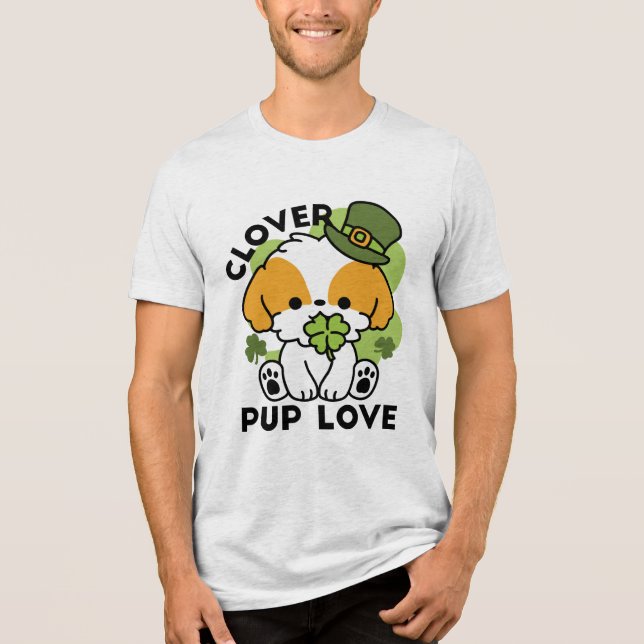 Clover Pup Love – St. Patrick's Day Dog Design Tri-Blend Shirt (Front)