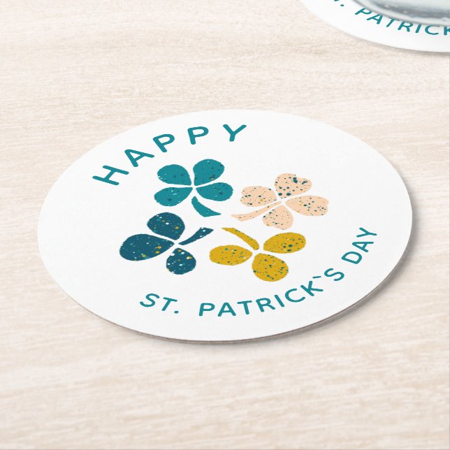 Clover Shamrock Drawing Happy St. Patrick`s day  Round Paper Coaster (Angled)