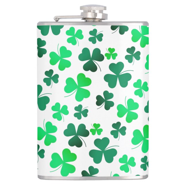 Clover Shamrock Irish Green Spring St Patricks Day Hip Flask (Front)