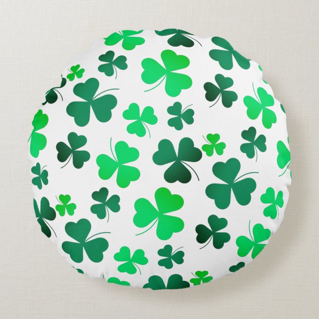 Clover Shamrock Irish Green Spring St Patricks Day Round Cushion (Front)