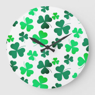 Clover Shamrock Leaf Floral Modern Elegant Large Clock