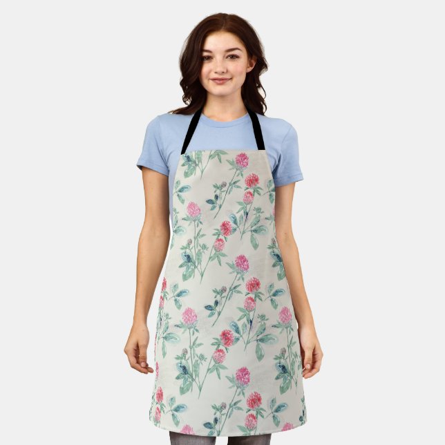 Clover, shamrock on beige.  apron (Worn)