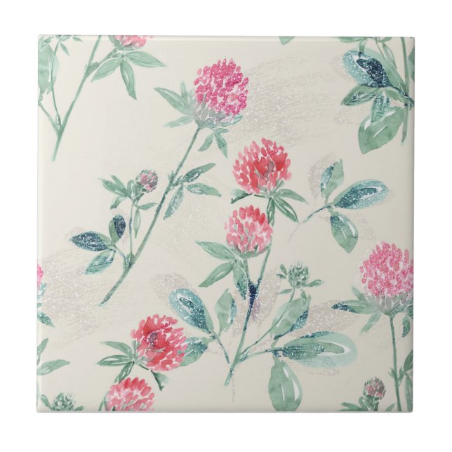 Clover, shamrock on beige.  ceramic tile (Front)