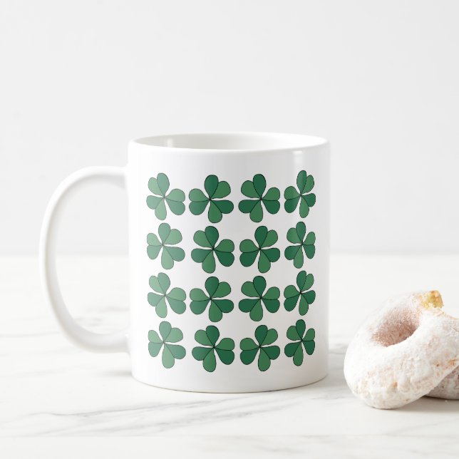Clover Three Leaf Clover Lucky Green Pattern Coffee Mug (With Donut)