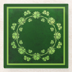Clover Wreath Green Vintage Celtic Style Glass Coaster