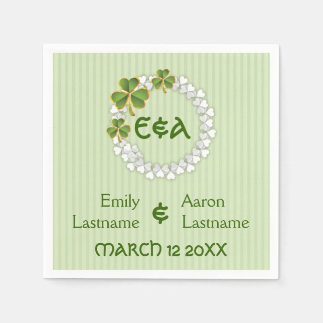 Clover wreath, monogram stripes Irish wedding Napkin (Front)