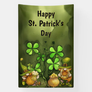Clovers and Leprechaun Gnomes St. Patrick's Day Banner