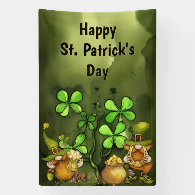 Clovers and Leprechaun Gnomes St. Patrick's Day Banner (Vertical)