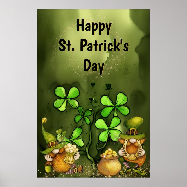 Clovers and Leprechaun Gnomes St. Patrick's Day Poster (Front)