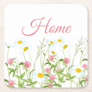 Clovers & Daisies Square Paper Coaster