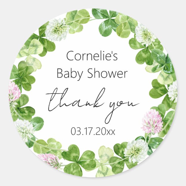 Clovers Greenery Thank You Favour Classic Round Sticker (Front)