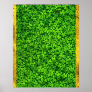 Clovers with Water Droplets with FAUX Gold Foil Poster