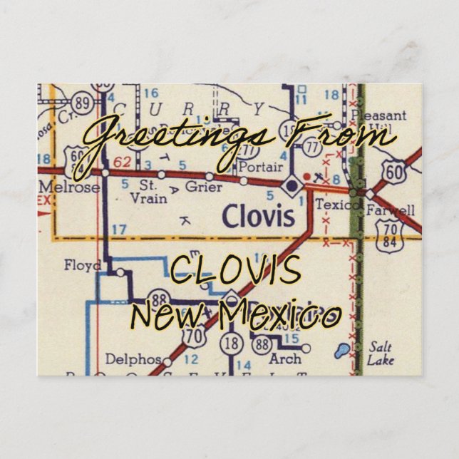 Clovis NM Vintage Map Postcard (Front)