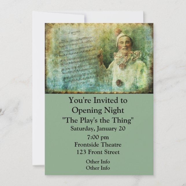 Clown Actor and Song Sheet Invitation (Front)