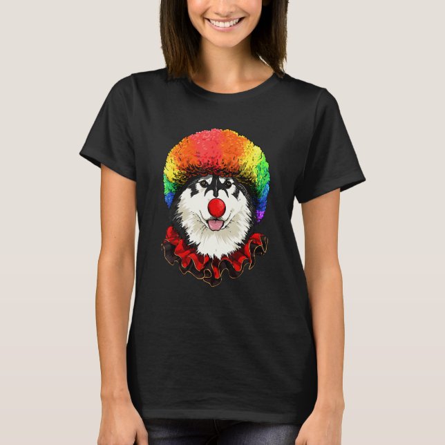 Clown Alaskan Malamute Carnival Circus Staff Husky T-Shirt (Front)