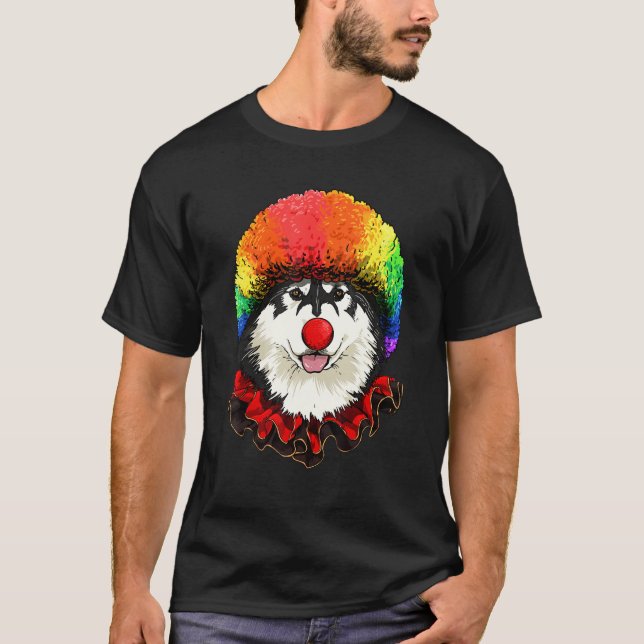 Clown Alaskan Malamute Carnival Circus Staff Husky T-Shirt (Front)