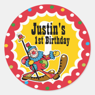 Clown Around 1st Birthday Custom Sticker