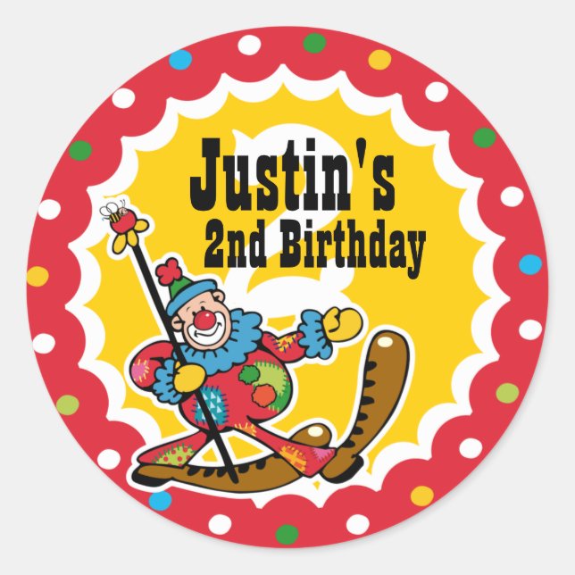 Clown Around 2nd Birthday Custom Sticker (Front)