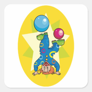 Clown Balancing Balls Fun Circus Square Sticker