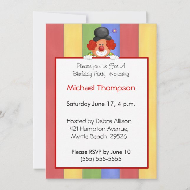 Clown Birthday Invitation (Front)