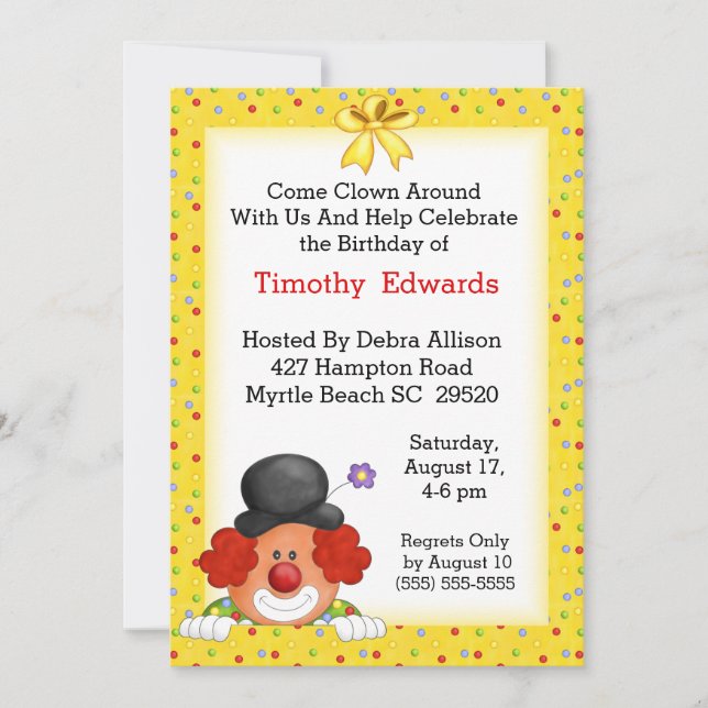 Clown Birthday Party Invitation (Front)