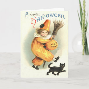 Clown Black Cat Jack O Lantern Pumpkin Card