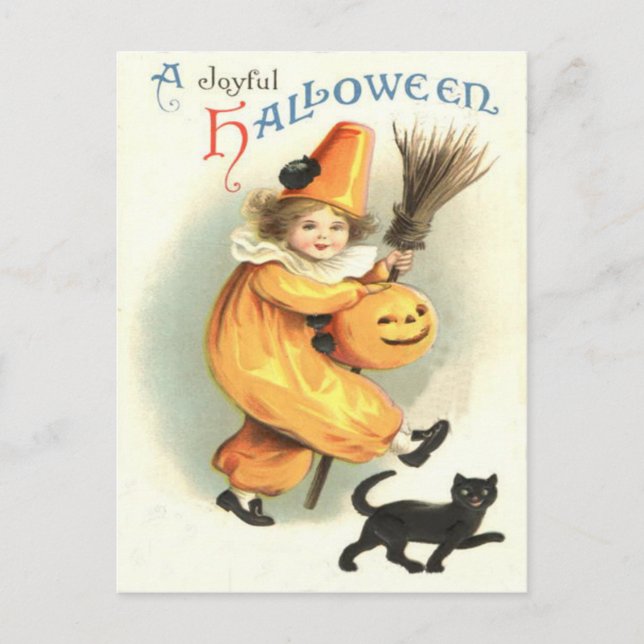 Clown Black Cat Jack O Lantern Pumpkin Postcard (Front)