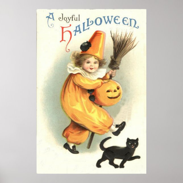 Clown Black Cat Jack O Lantern Pumpkin Poster (Front)