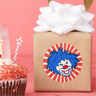 Clown blue hair circus carnival party  classic round sticker