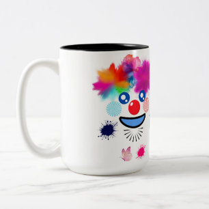Clown,butterflies and pastel colours Two-Tone coffee mug