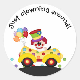 Clown Car Dots Balloons Funny Kid's Sticker