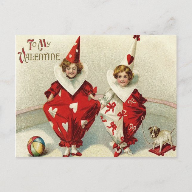 Clown Children Dog Ball Heart Postcard (Front)