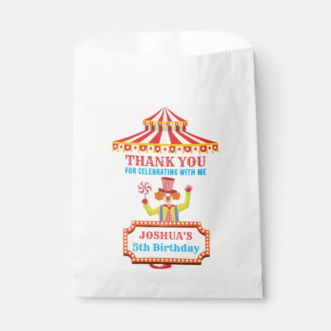 Clown circus carnival birthday party custom favour bag (Front)