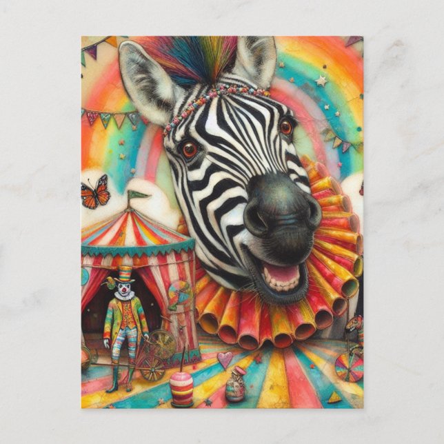 Clown Circus Zebra Postcard (Front)