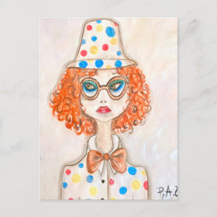 Clown-clown girl illustration postcard