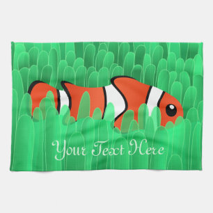Clown Fish and Beautiful Green Sea Anemone Tea Towel