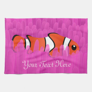 Clown Fish and Beautiful Pink Sea Anemone Tea Towel