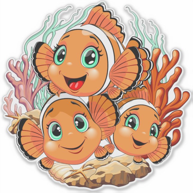Clown fish Cartoon cute Family Underwater (Front)