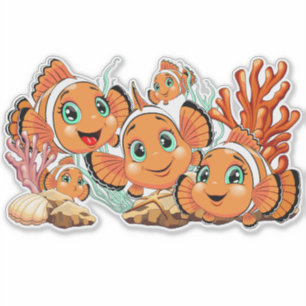 Clown fish Cartoon cute Family Underwater