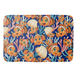 Clown fish Cartoon cute Family Underwater Bath Mat