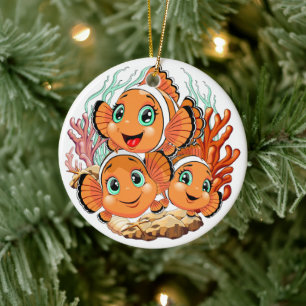 Clown fish Cartoon cute Family Underwater Ceramic Ornament