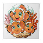 Clown fish Cartoon cute Family Underwater Ceramic Tile<br><div class="desc">Cute and Joyful little Clownfish Cartoon Characters swimming together on underwater Coral Reef Background. Original Vector Illustration Copyright BluedarkArt.</div>