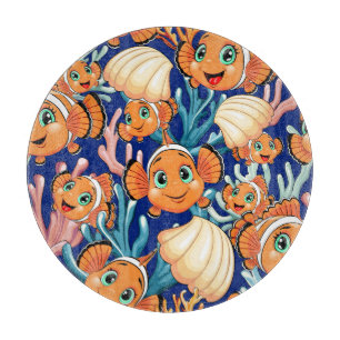 Clown fish Cartoon cute Family Underwater Cutting Board