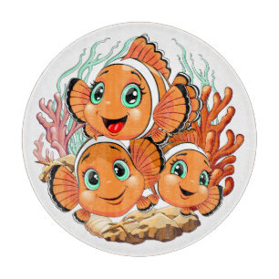 Clown fish Cartoon cute Family Underwater Cutting Board