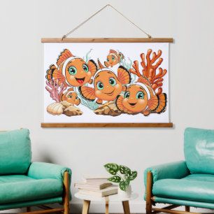 Clown fish Cartoon cute Family Underwater Hanging Tapestry